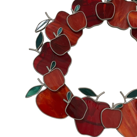 Vintage 90s Stained Glass Style Apple Wreath Window Hanging Suncatcher - Picture 7 of 9